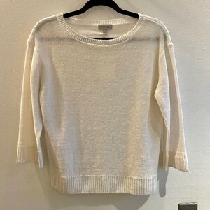 Kinross White Linen Knit Sweater with 3/4 Sleeves, Size XS